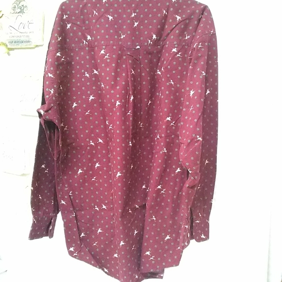 Ralph Lauren Chaps Mens Shirt Burgundy Wild Ducks Button Up Long Sleeved Sz L/50 - Picture 4 of 9
